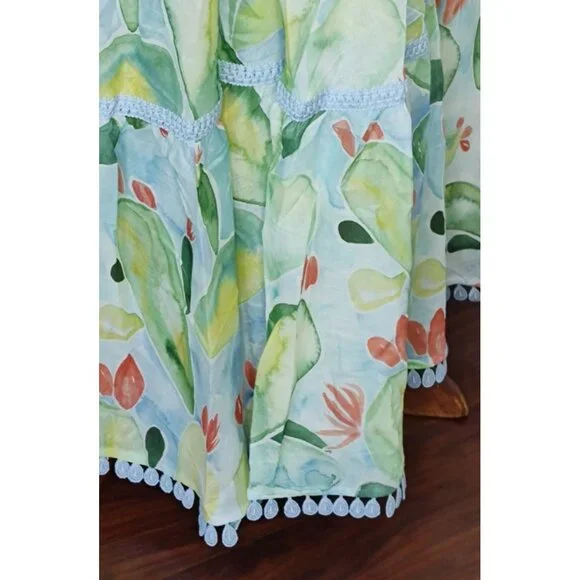 CHARO RUIZ IBIZA Maxi  Dress XS Salamanca Barbary Fruits Blue Green Cotton Resor - Picture 9 of 16